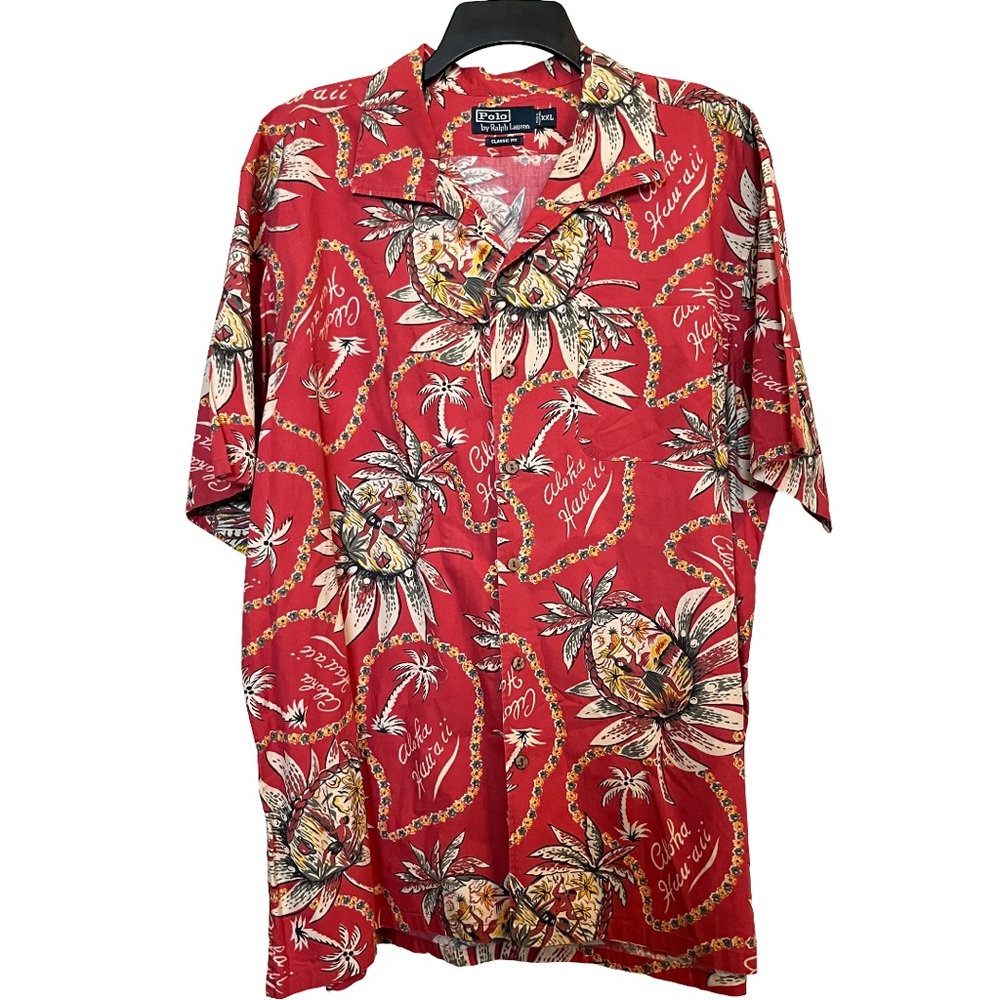 POLO RALPH LAUREN x Vintage Aloha Hawaiian Shirt Men's XXL Red Pineapple Print